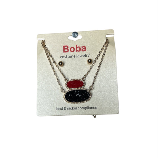RED N BLACK CRYSTAL GOLD NECKLACE