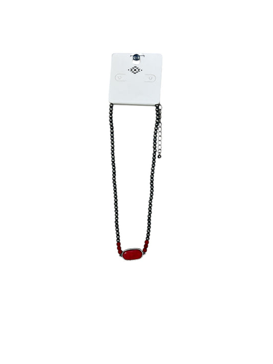 RED STONE BEADED NECKLACE