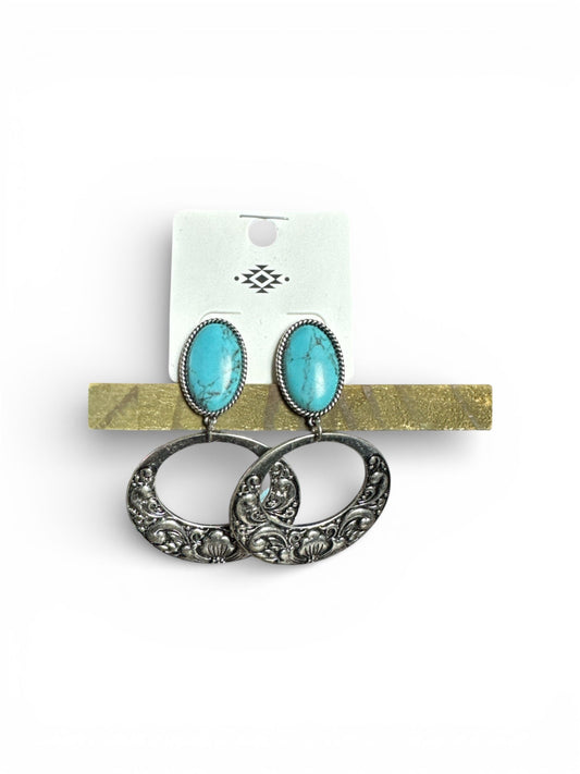 TURQUOISE METAL HOOP EARRINGS