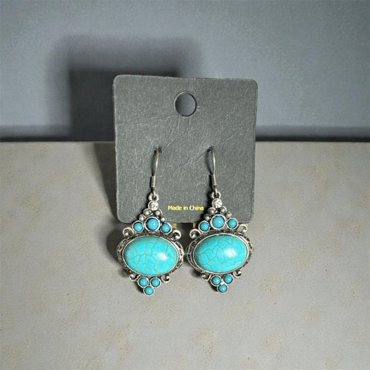 TURQUOISE OVAL ROCK EARRINGS