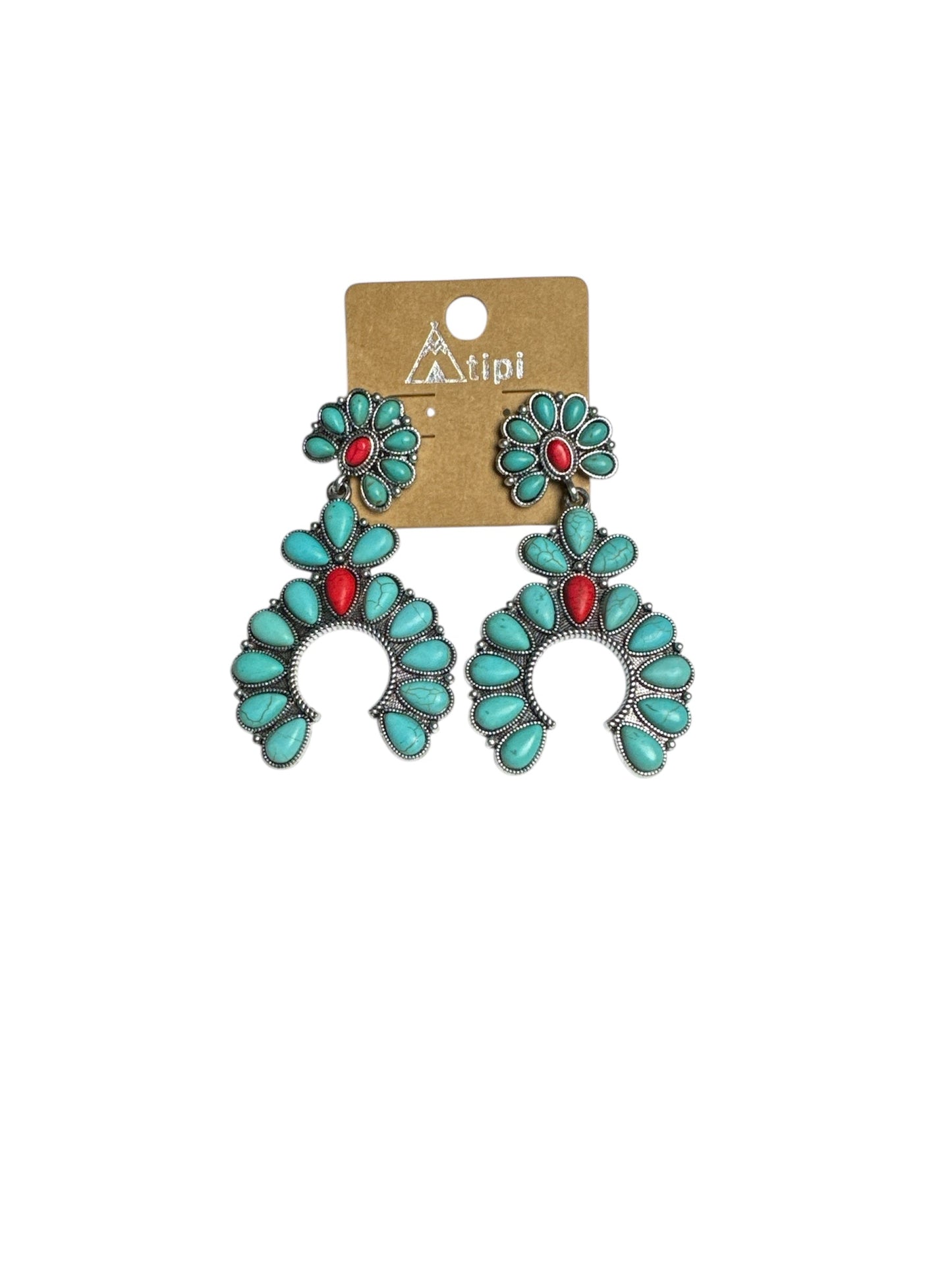 TURQUOISE N' RED BLOSSOM EARRINGS