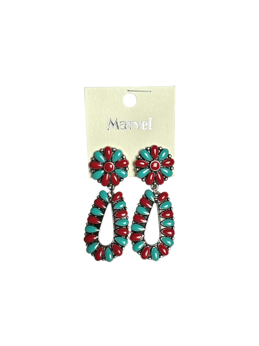 RED N' TURQUOISE TEAR DROP EARRINGS