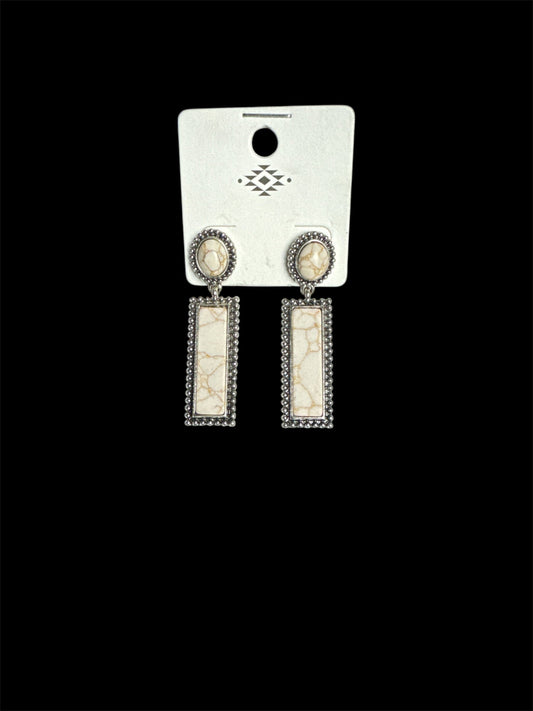 WHITE MARBLE RECTANGLE EARRINGS