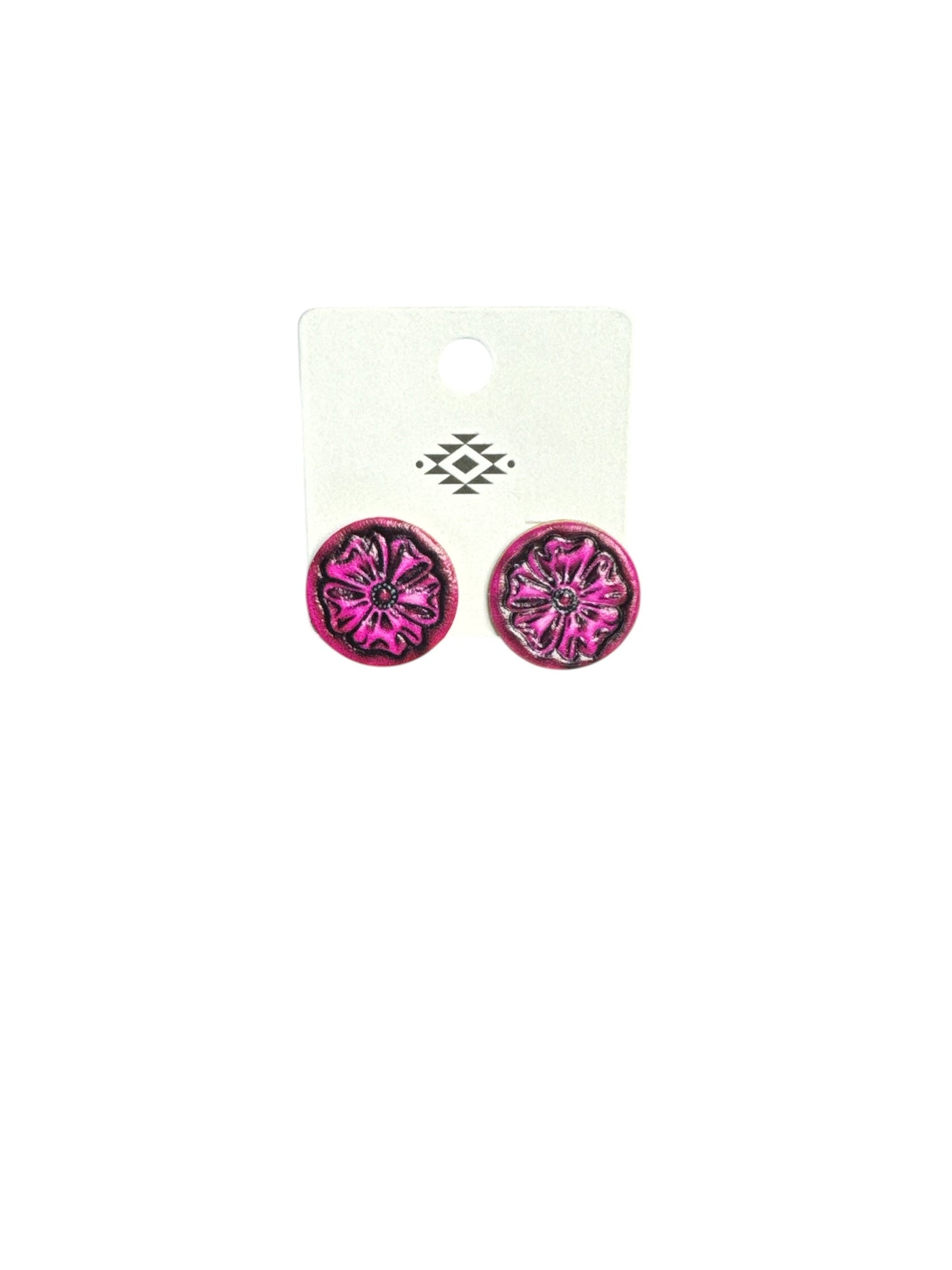 PINK LEATHER COIN FLOWER EARRINGS