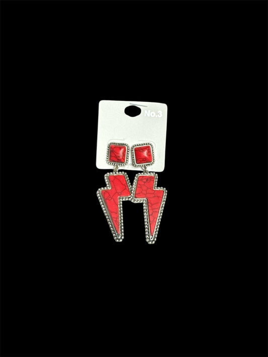 RED BOLT SILVER EARRINGS