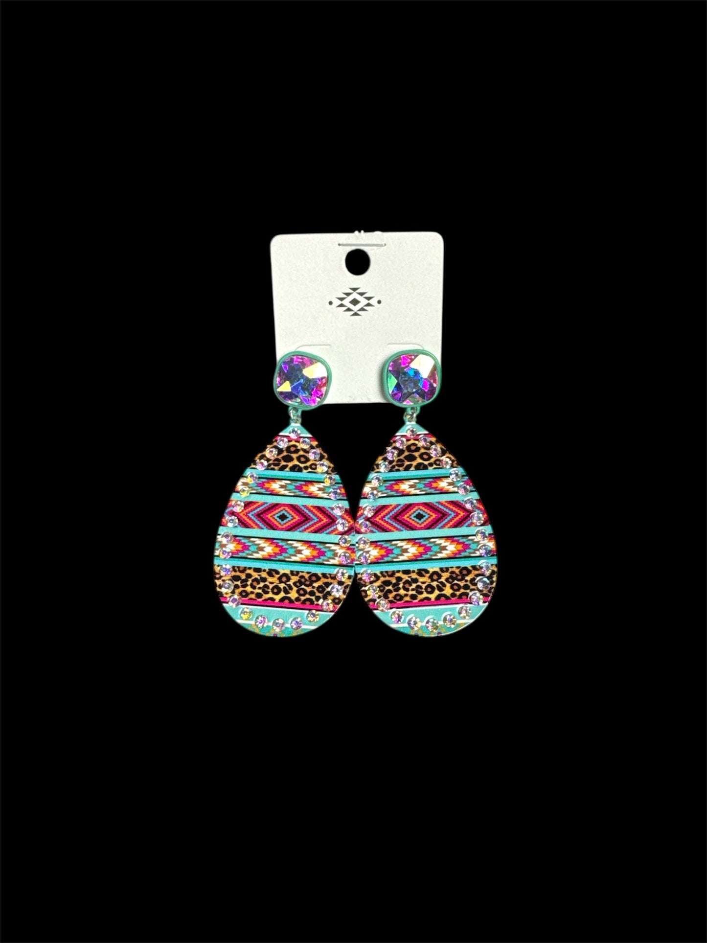 METAL RHINESTONE AZTEC EARRINGS