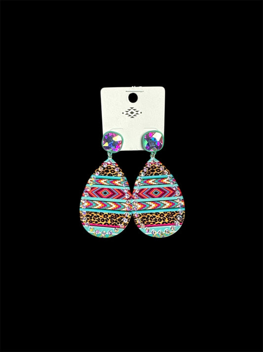 METAL RHINESTONE AZTEC EARRINGS