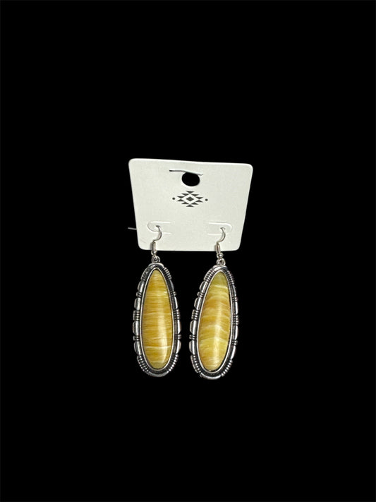 YELLOW MARBLE OVAL EARRINGS
