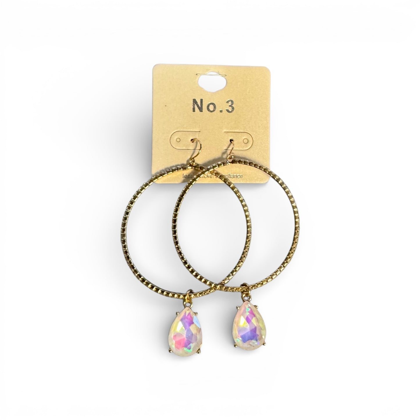RHINESTONE HOOPS WITH COLOR STONE PENDANT