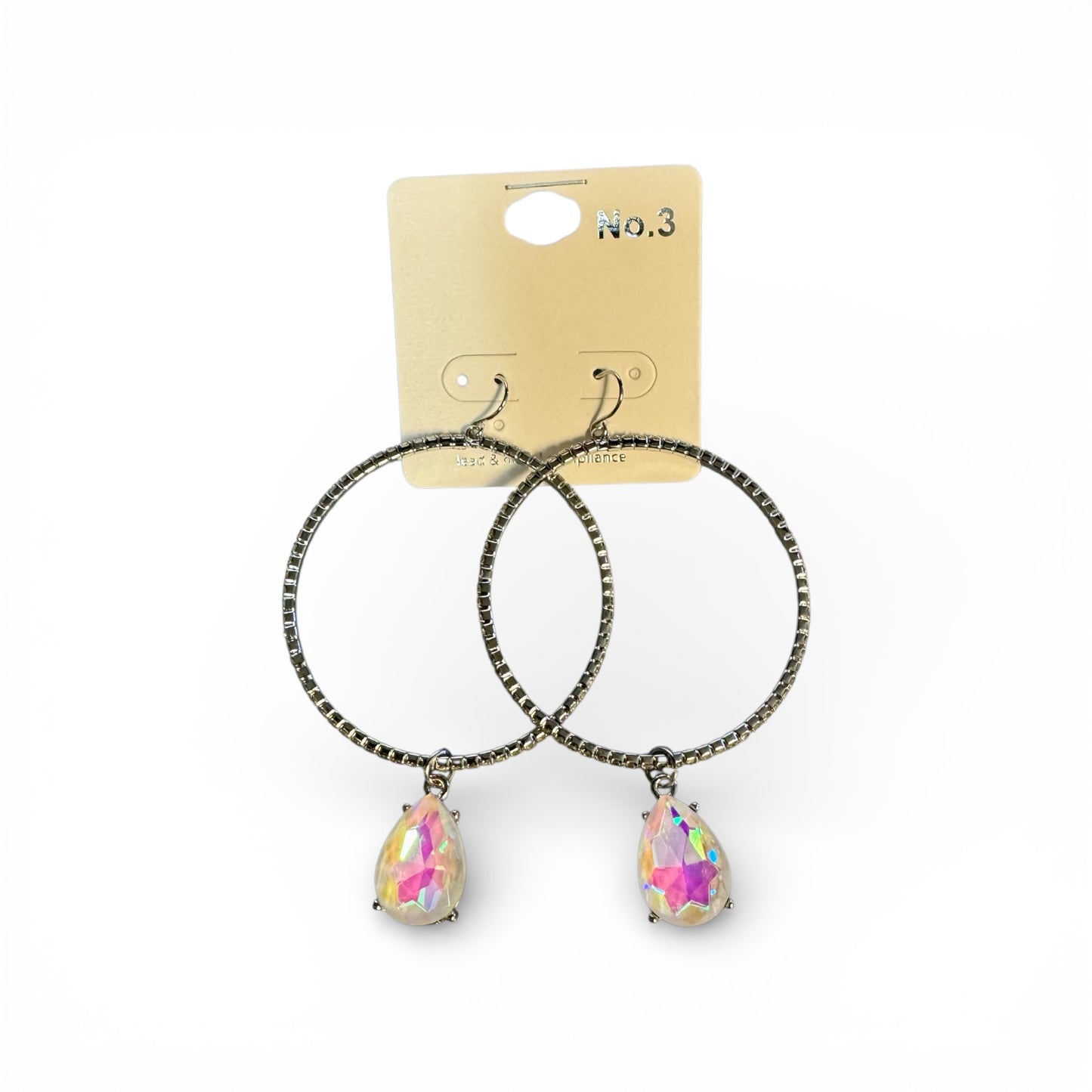 RHINESTONE HOOPS WITH COLOR STONE PENDANT