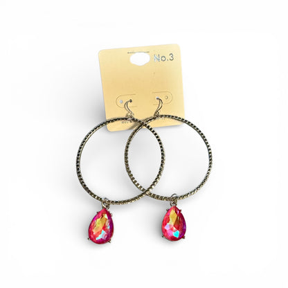 RHINESTONE HOOPS WITH COLOR STONE PENDANT