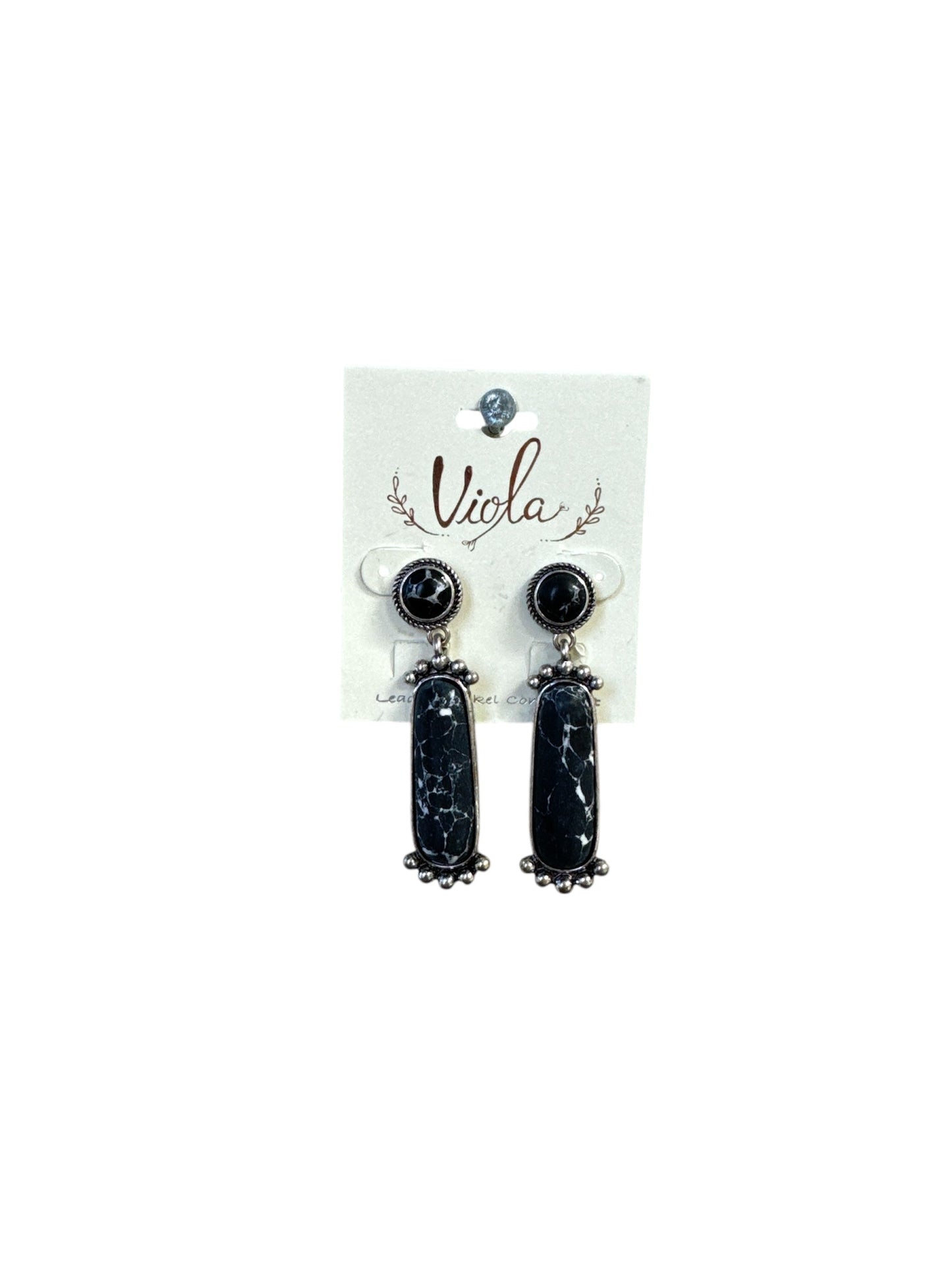 BLACK MARBLE SILVER EARRING