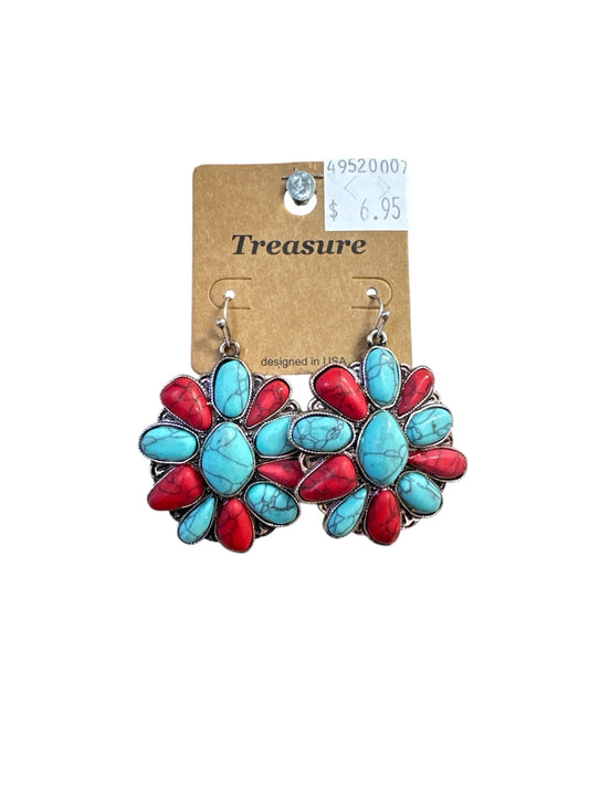 TURQUOISE N' RED SILVER BLOSSOM EARRINGS