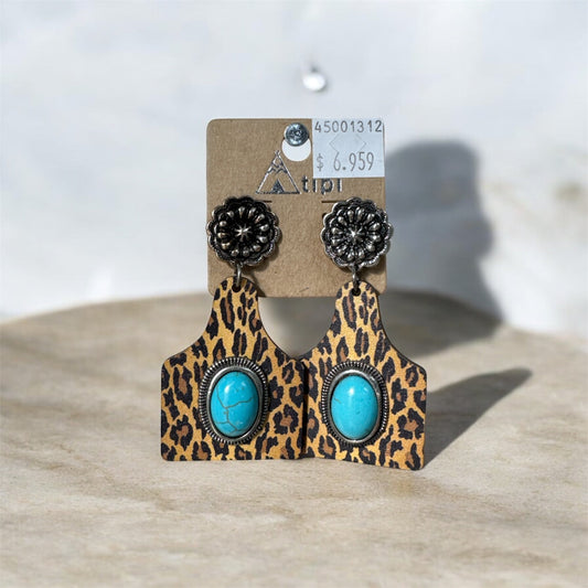 LEOPARD TURQUOISE LEATHER TAGEARRINGS