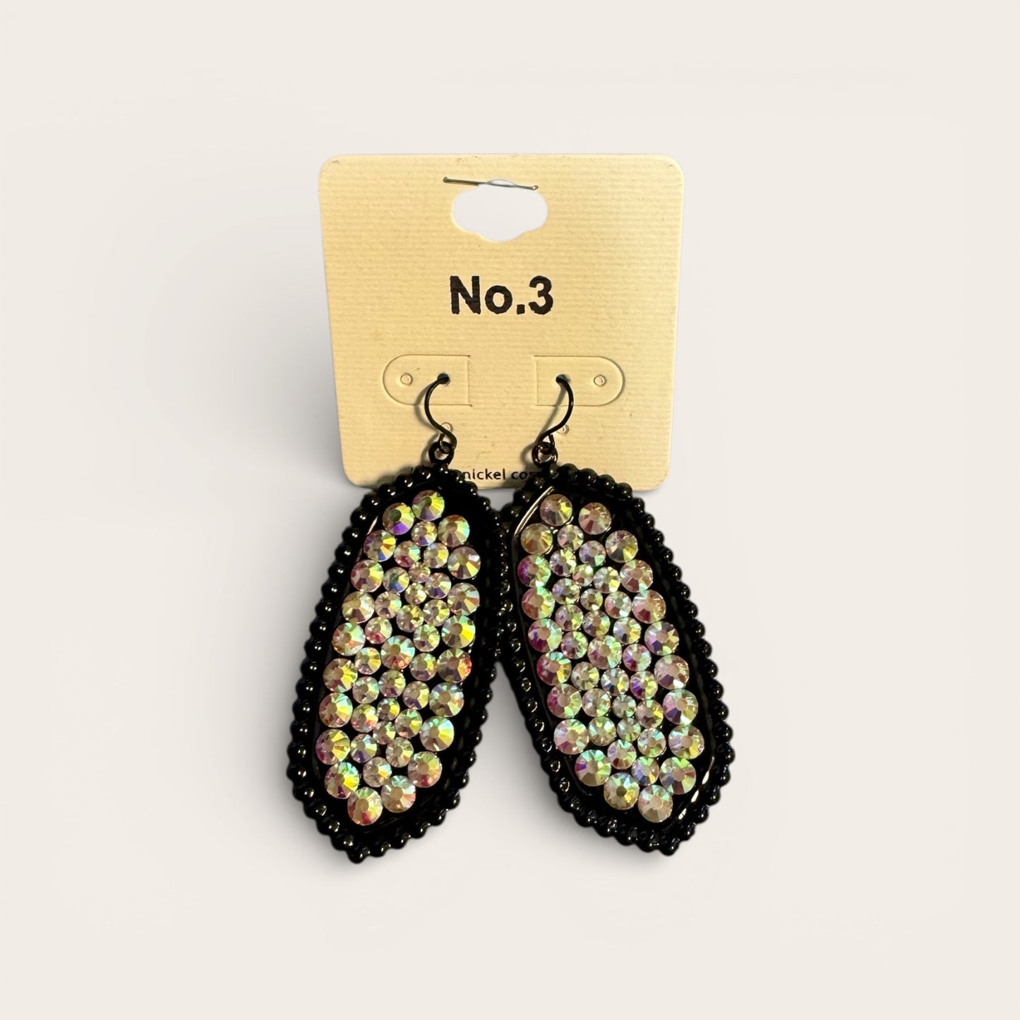 BLACK OVAL EARRINGS WITH AB STONES