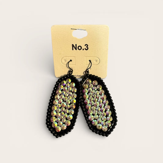 BLACK OVAL EARRINGS WITH AB STONES