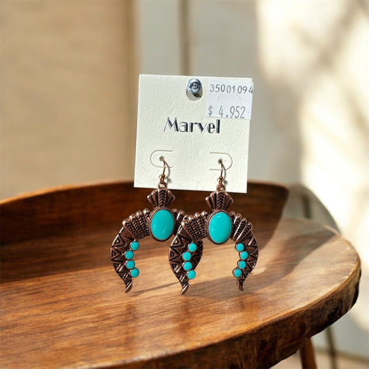 TURQUOISE STONE BRASS AZTEC EARRINGS