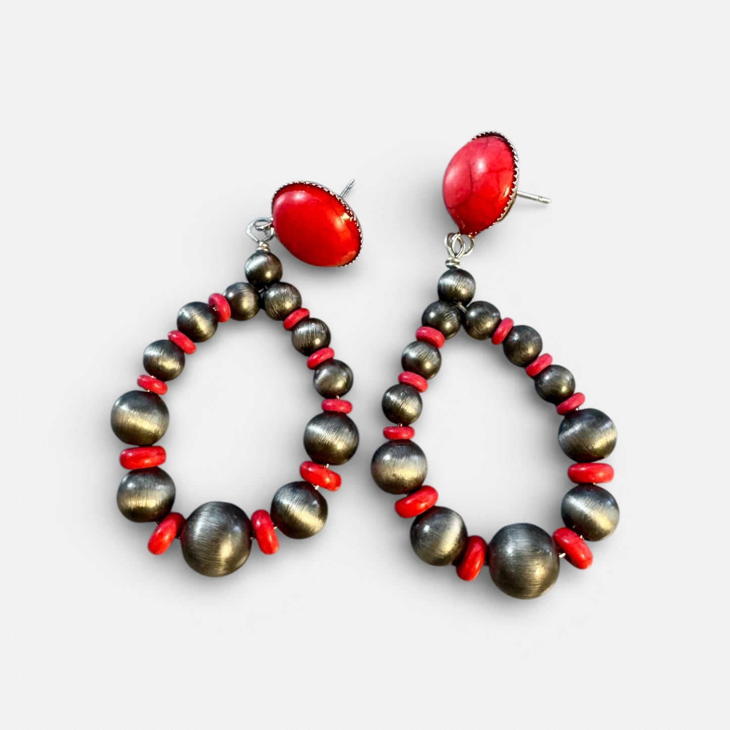 NAVAJO BEAD AND COLORED STONE EARRINGS