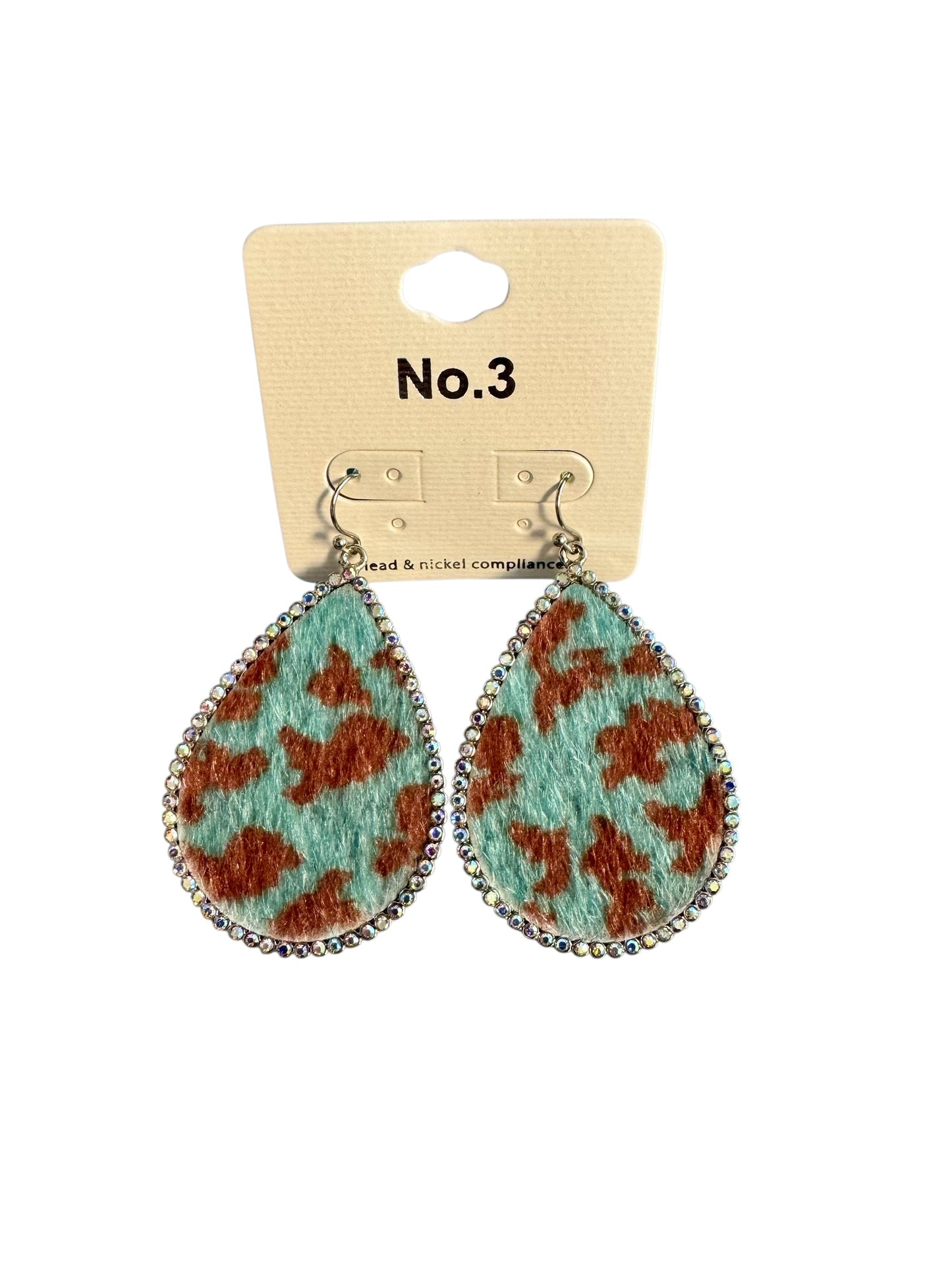 METAL HAIR ON HIDE COWPRINT EARRINGS