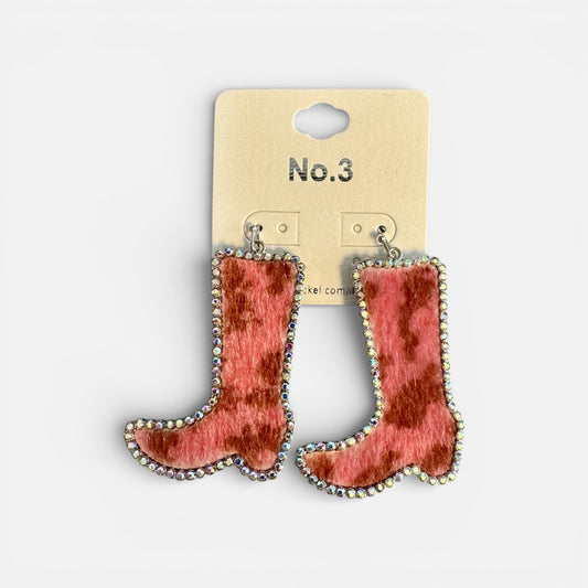 METAL HAIR ON HIDE COWBOY BOOT EARRINGS