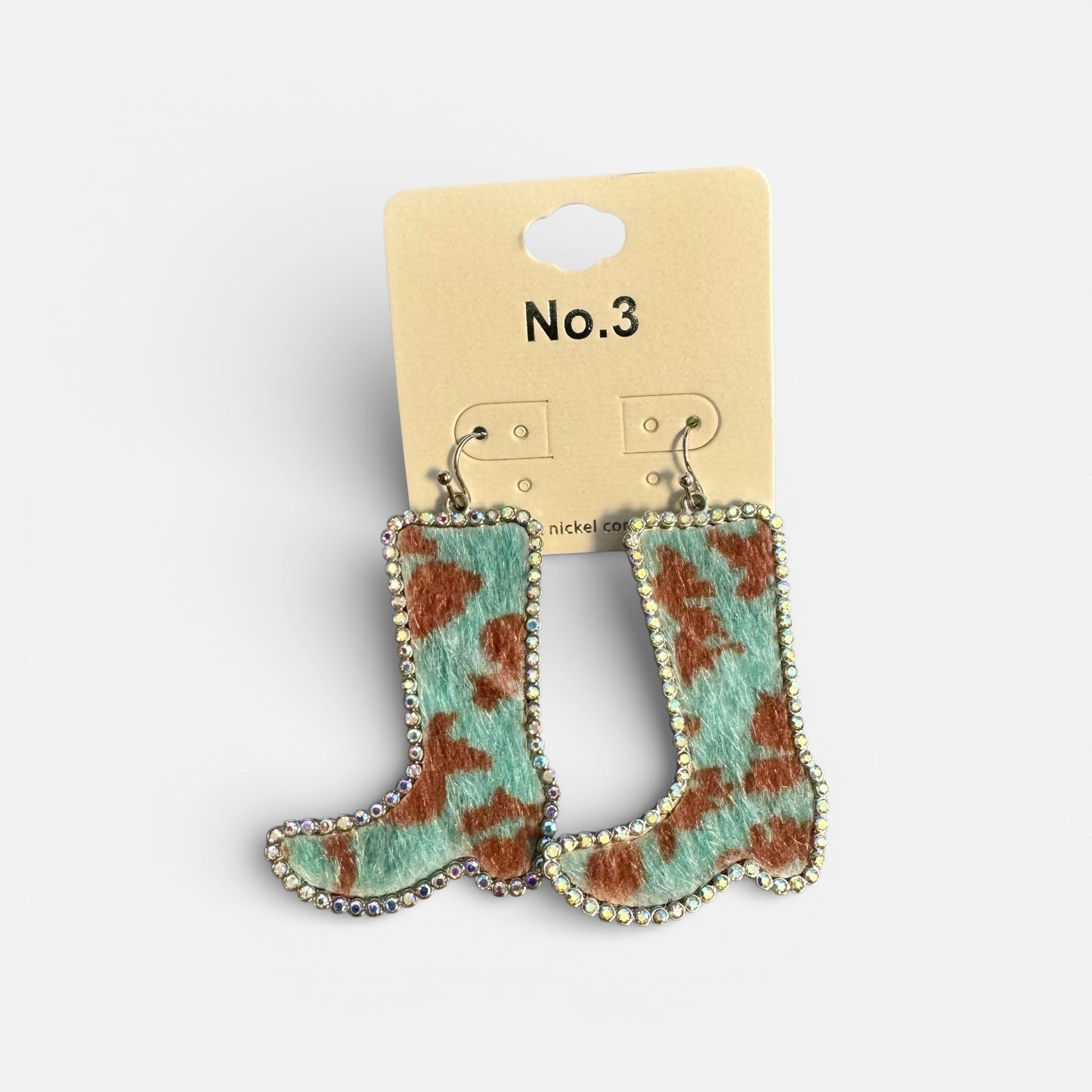 METAL HAIR ON HIDE COWBOY BOOT EARRINGS