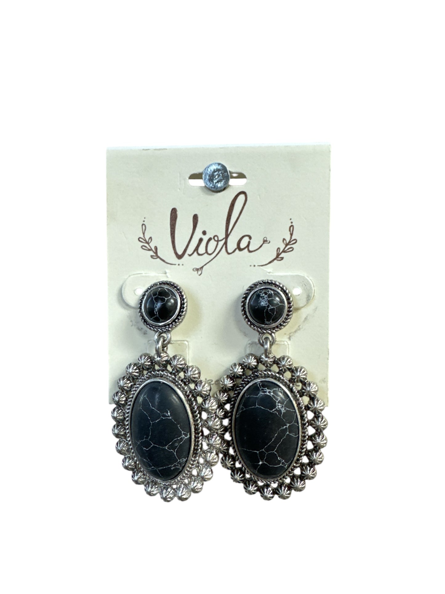 BLACK MARBLE STONE BLOSSOM EARRINGS