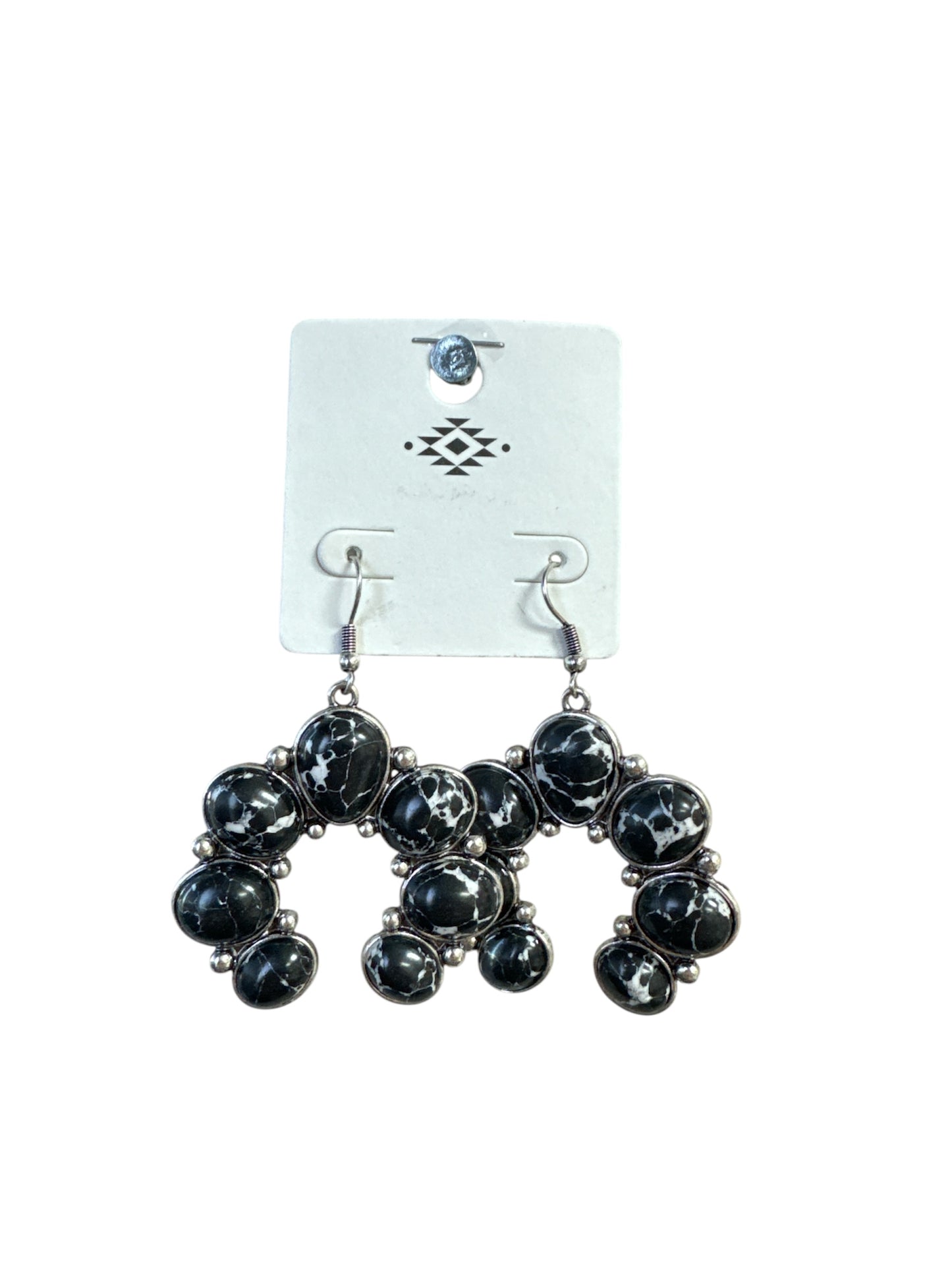 BLACK MARBLE STONE BLOOM EARRINGS