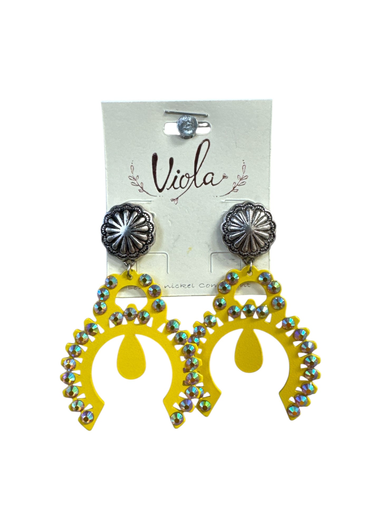 YELLOW METAL RHINESTONE EARRINGS