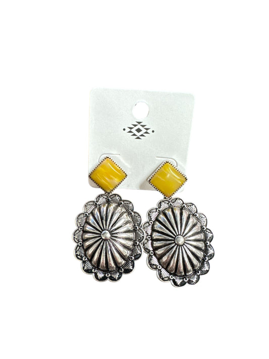 YELLOW STONE SILVER PLATE EARRINGS