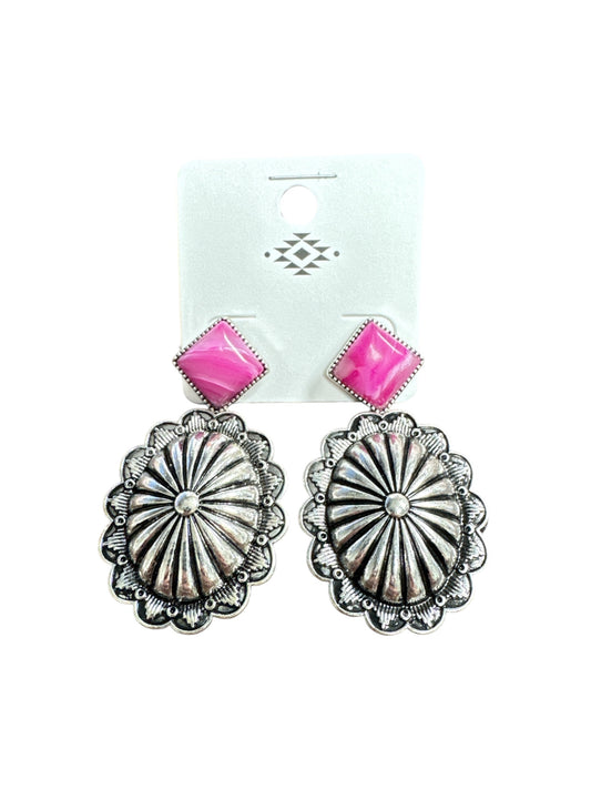 PINK STONE SILVER PLATE EARRINGS