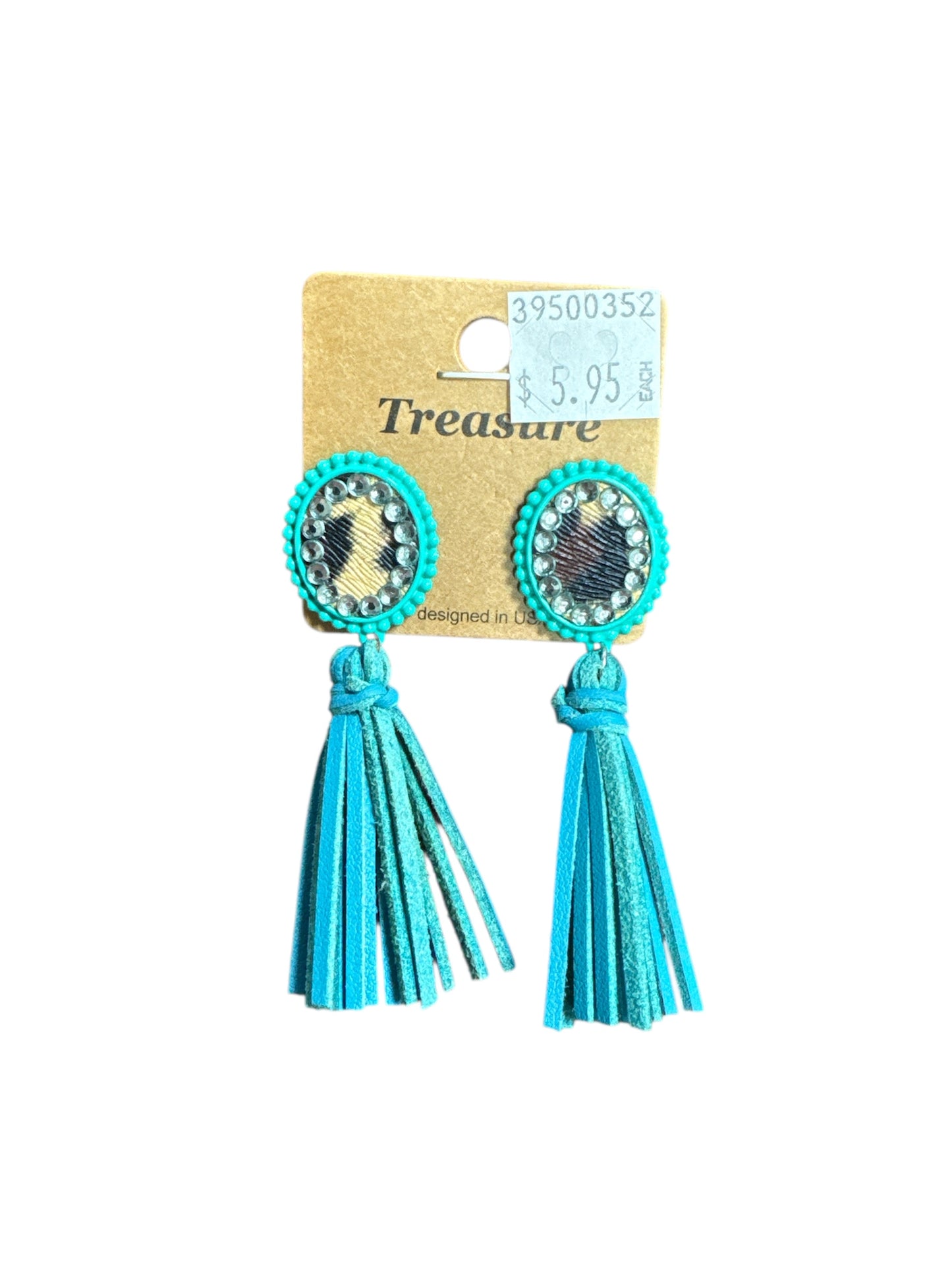 TURQUOISE TASSEL N' LEOPARD RHINESTONE EARRINGS