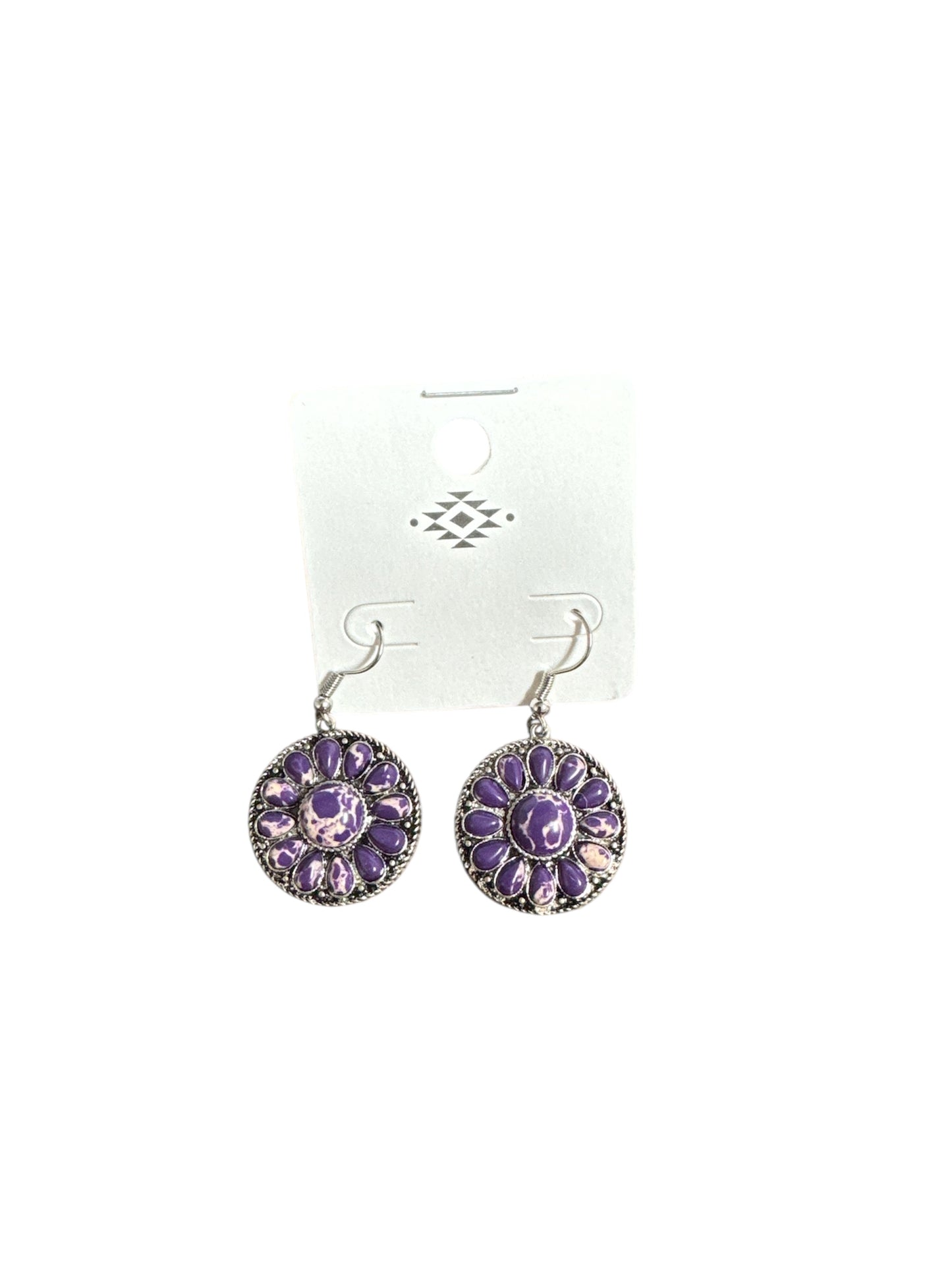 PURPLE MARBLE FLOWER BLOSSOM EARRINGS