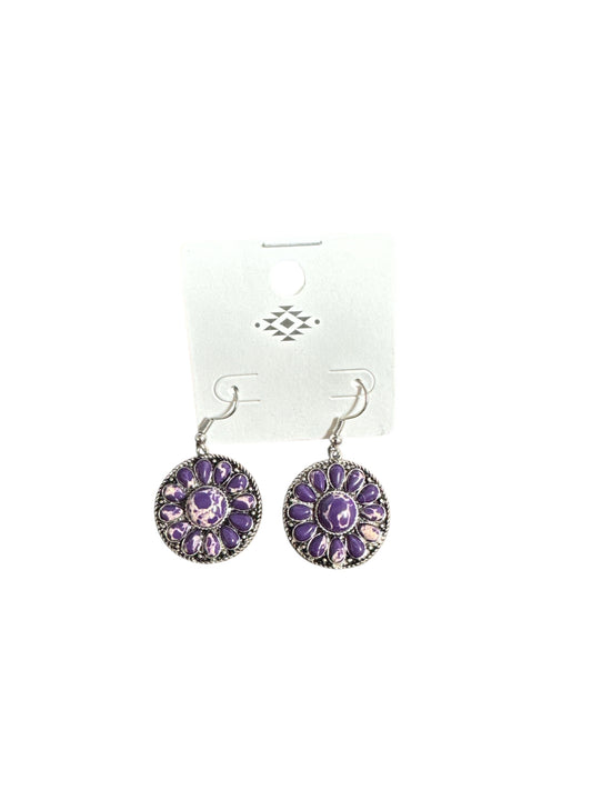 PURPLE MARBLE FLOWER BLOSSOM EARRINGS