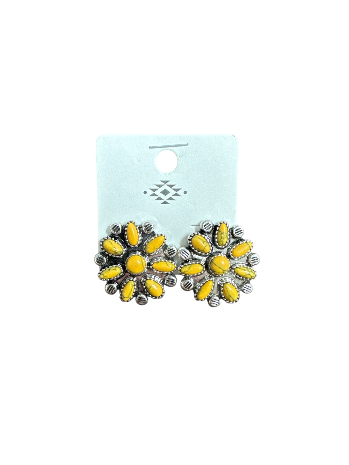 SILVER YELLOW FLOWER BLOSSOM EARRINGS