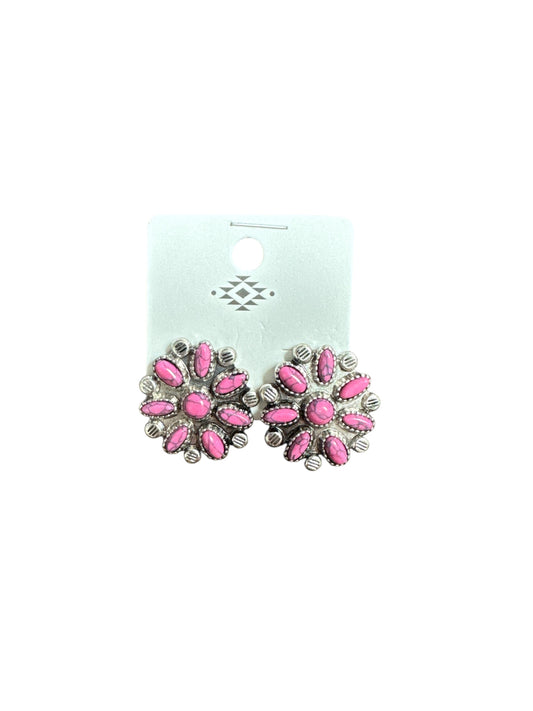 SILVER TURQUOISE FLOWER BLOSSOM EARRINGS