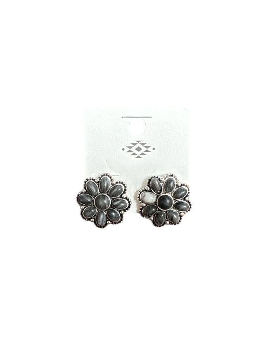 BLACK MARBLE FLOWER BLOSSOM EARRINGS