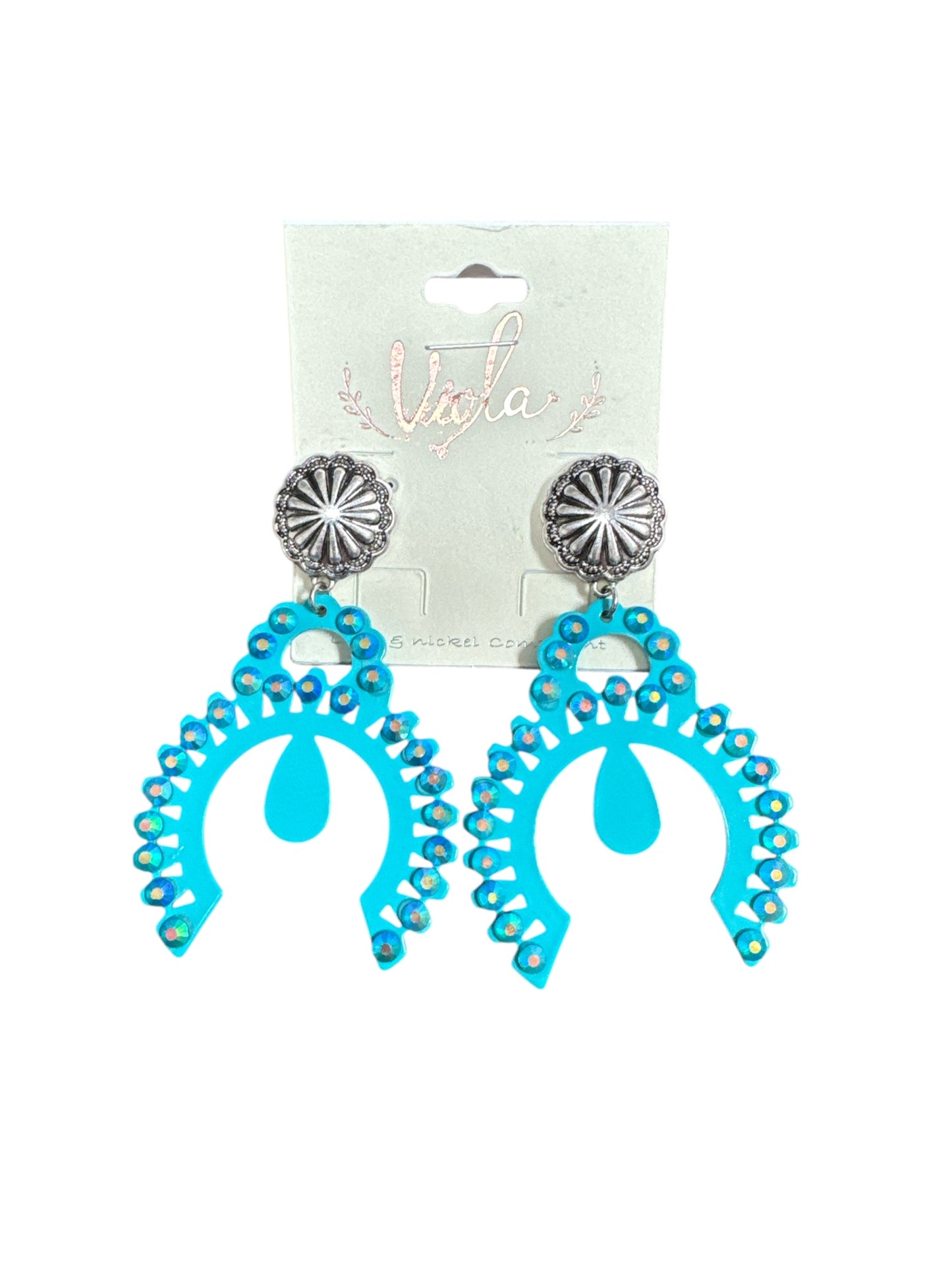 TURQUOISE PLATED RHINESTONE EARRINGS