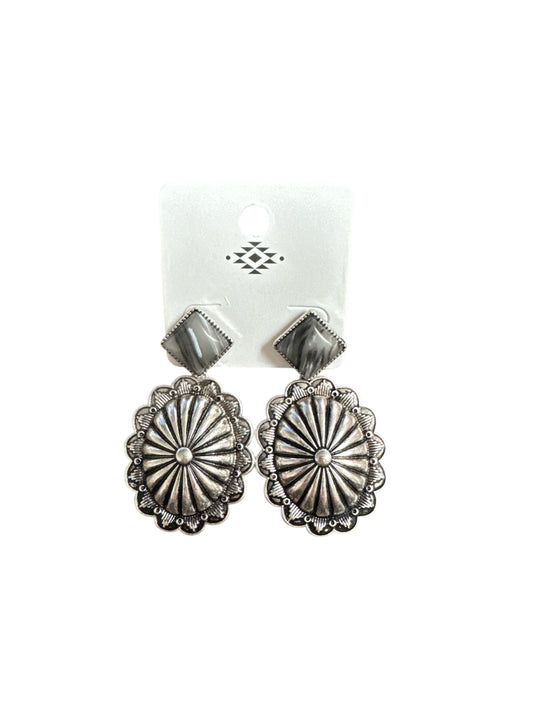 BLACK STONE SILVER PLATED EARRINGS
