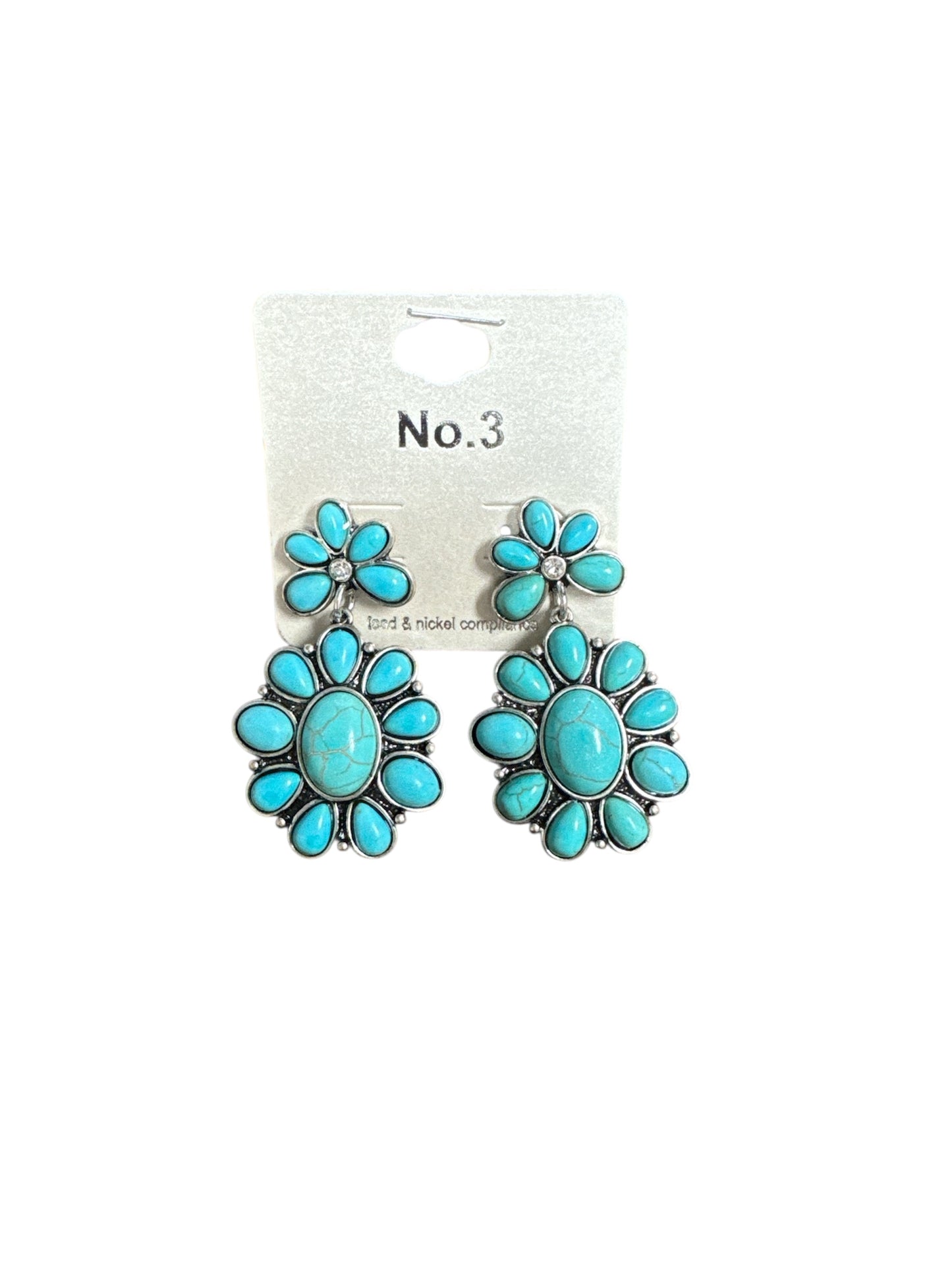 TURQUOISE MARBLE FLOWER BLOSSOM EARRINGS