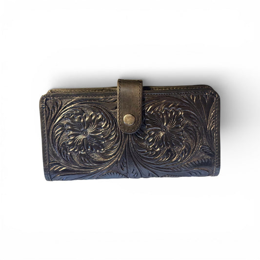 TOOLED BLACK LEATHER WALLET