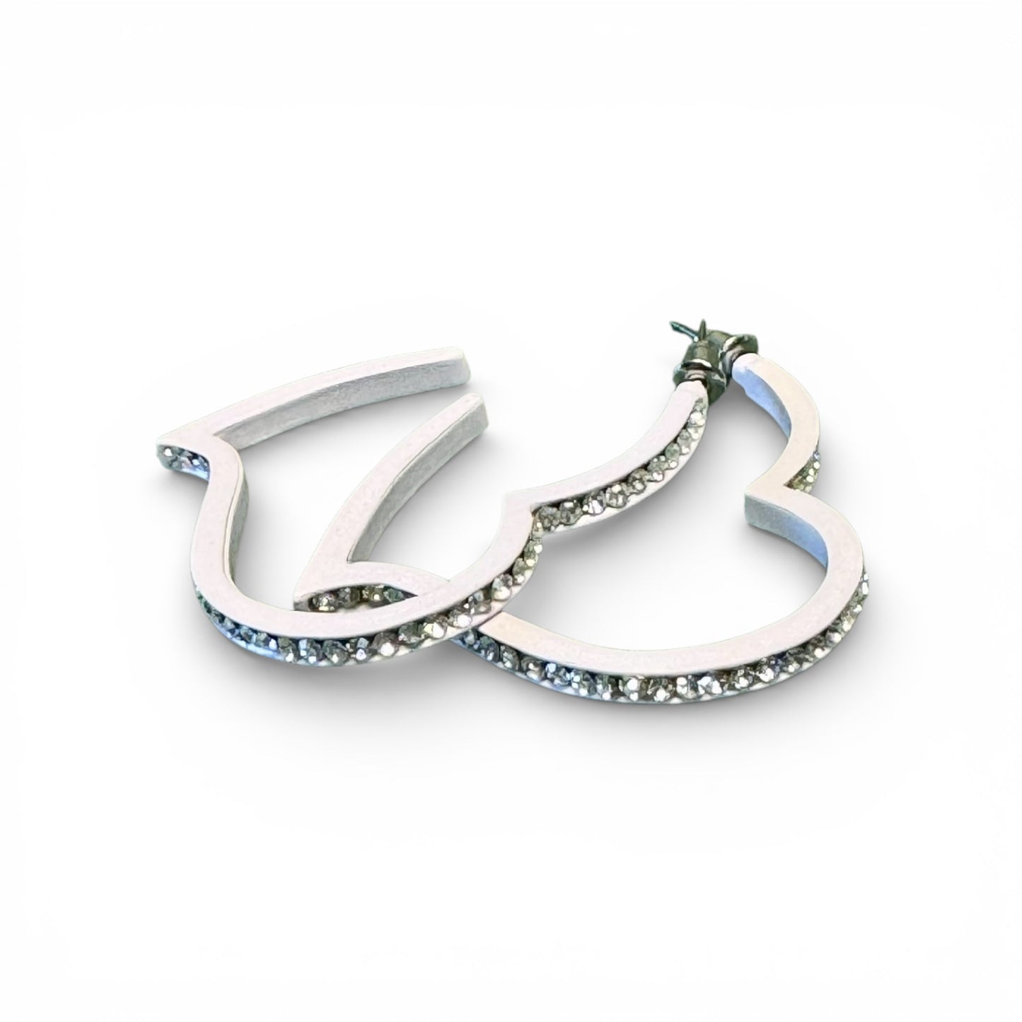 METAL HEART EARRINGS WITH RHINESTONES ON SIDE