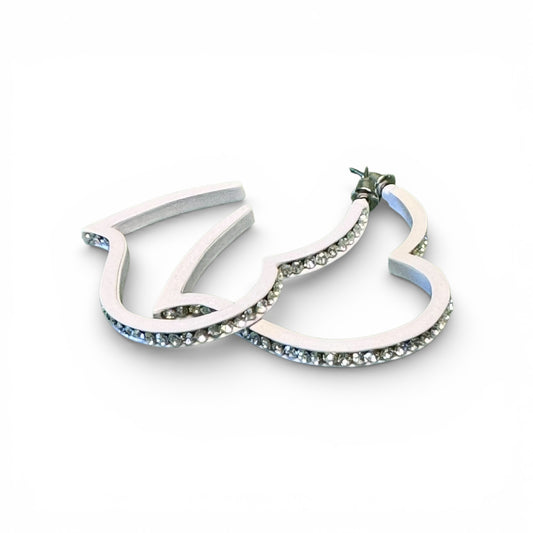 METAL HEART EARRINGS WITH RHINESTONES ON SIDE