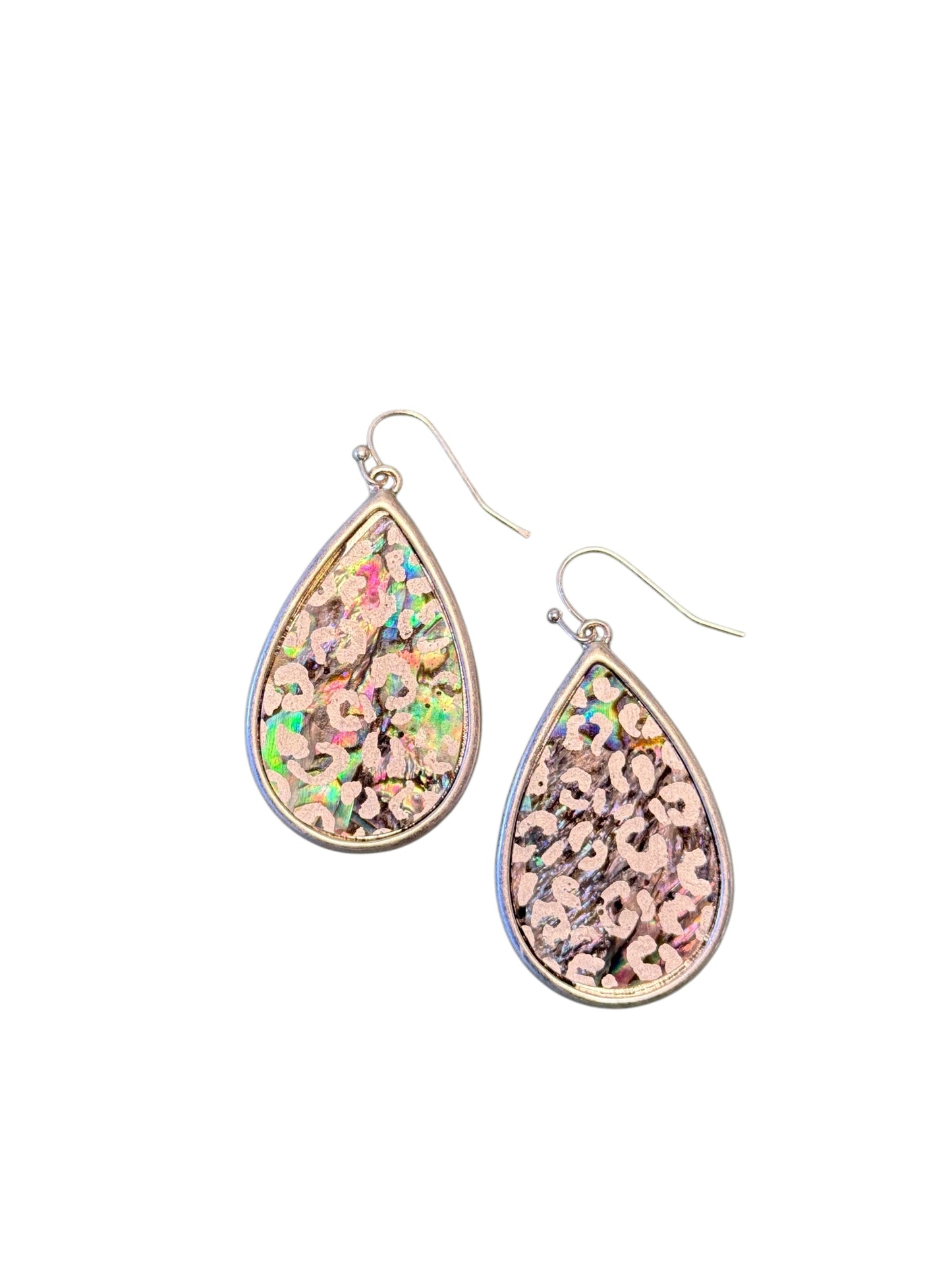 METAL IRIDESCENT LEOPARD PRINT EARRINGS
