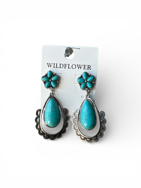 TURQUOISE TEARDROP SILVER EARRINGS