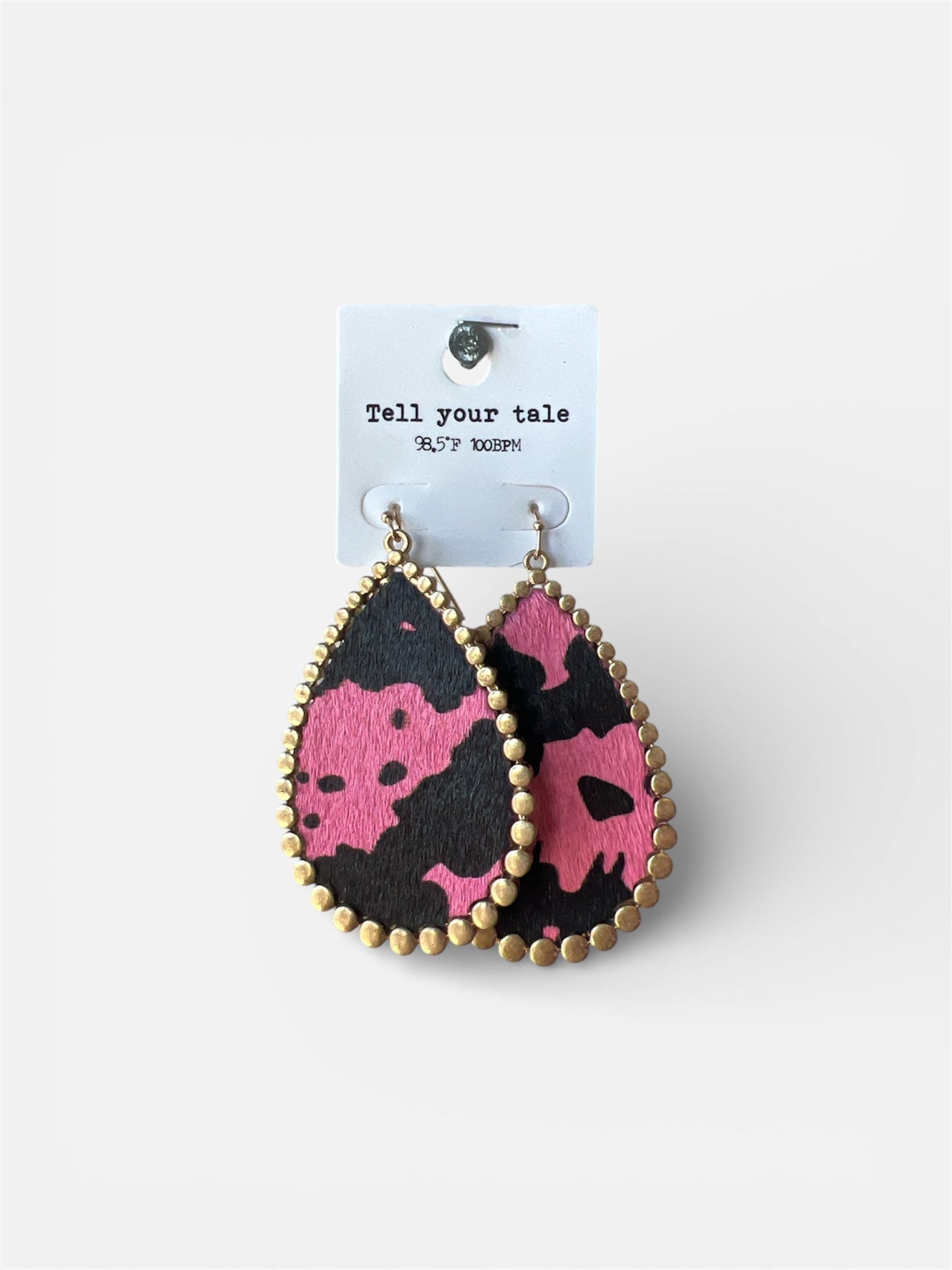 PINK COW PRINT GOLD EARRINGS
