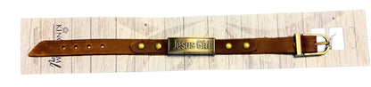 LEATHER BRACELET WITH METAL PLATE WITH SAYING