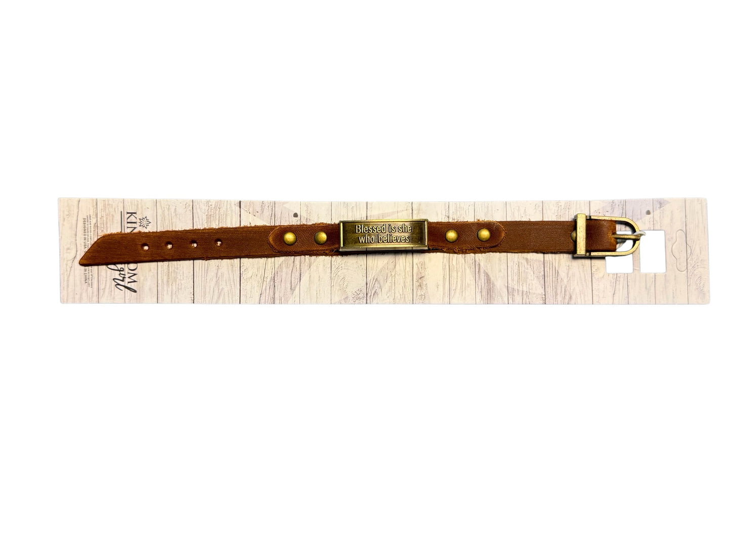LEATHER BRACELET WITH METAL PLATE WITH SAYING