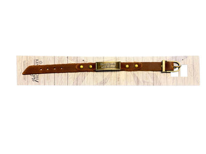 LEATHER BRACELET WITH METAL PLATE WITH SAYING