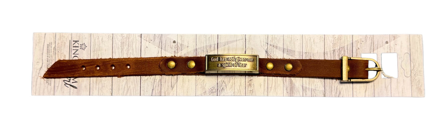 LEATHER BRACELET WITH METAL PLATE WITH SAYING