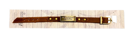 LEATHER BRACELET WITH METAL PLATE WITH SAYING